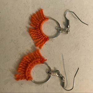 Macrame small orange hoop earrings